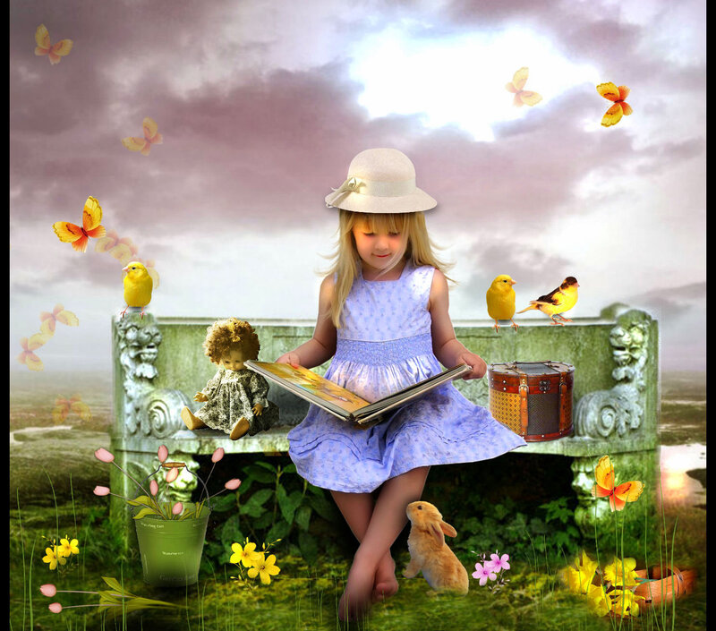 Girl Reading Book — Purple, Serene