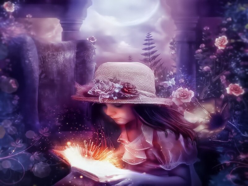 Girl Reading Book — Purple