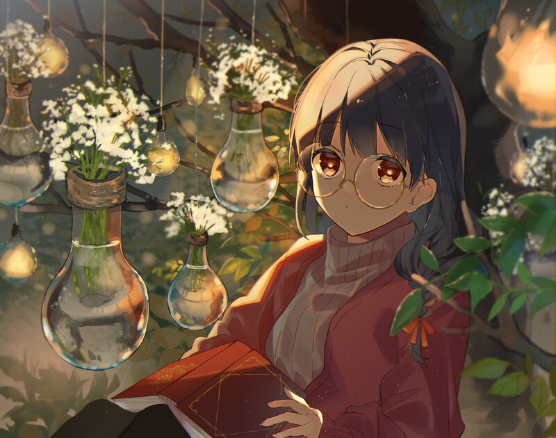 Girl Reading Book — Red, Serene, Sunset
