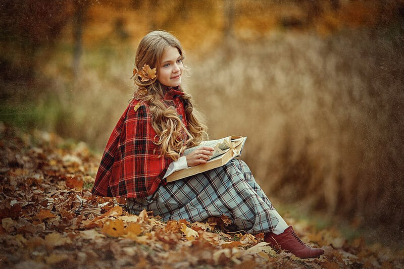 Girl Reading Book — Red, Serene