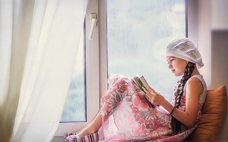 Girl Reading Book — White, Calm