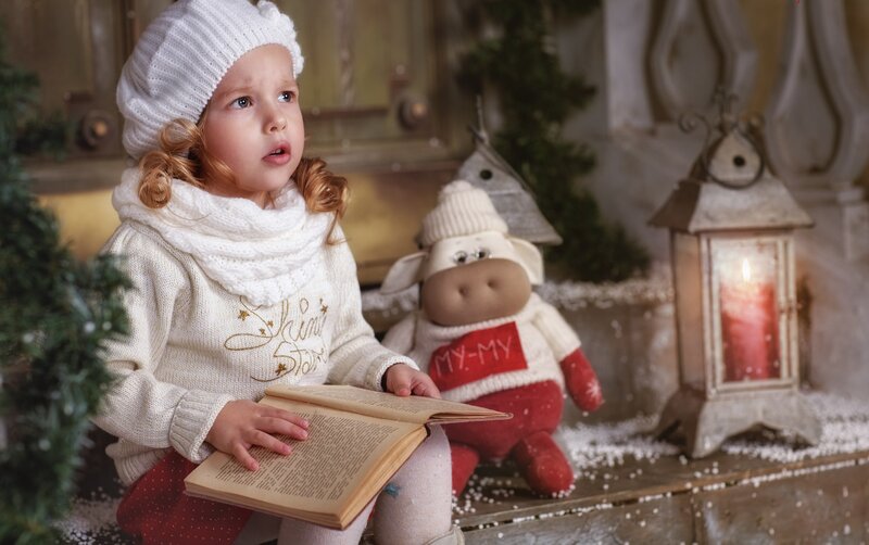 Girl Reading Book — White, Peaceful