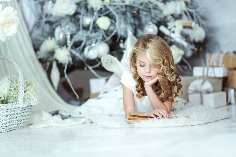 Girl Reading Book — White, Serene, Winter