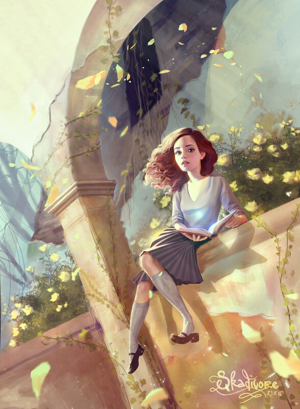 Girl Reading Book — Yellow, Serene