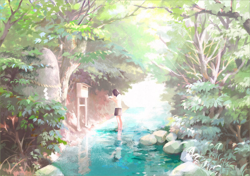 Girl reading by a stream
