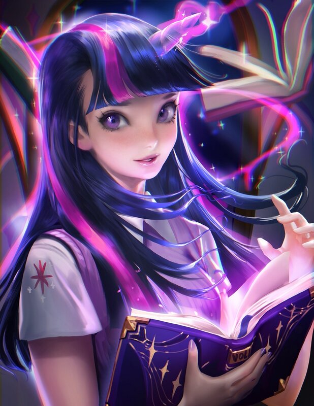 Girl Reading Glowing Book — Purple