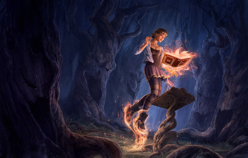 Girl Reading Glowing Book