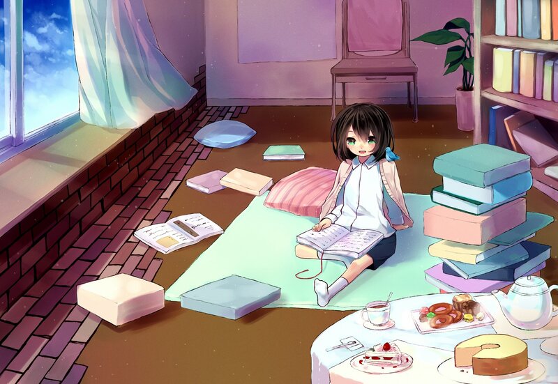 Girl reading in a cozy room