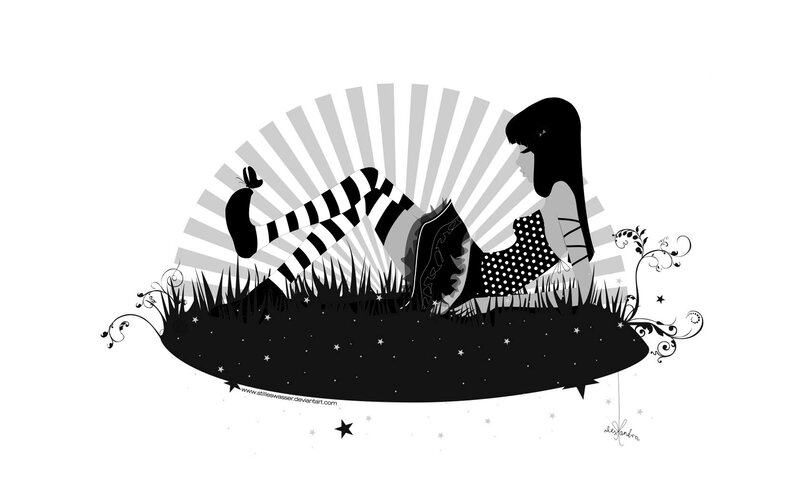 girl reading in a dreamy landscape