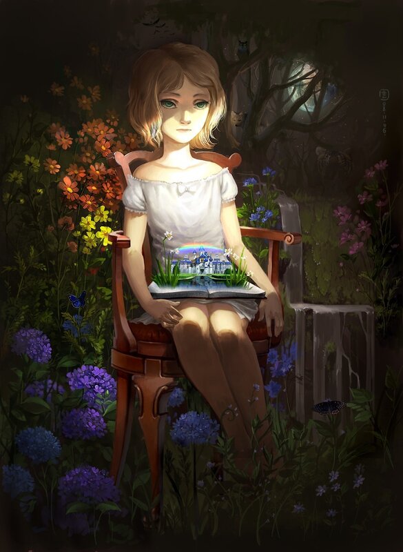 girl reading in a garden