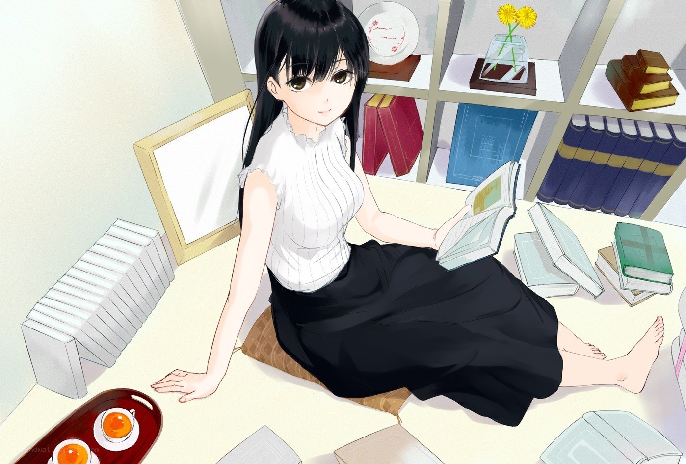 Girl reading in a library