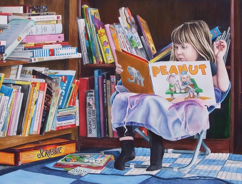Girl reading in a library