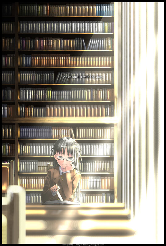 Girl reading in a library