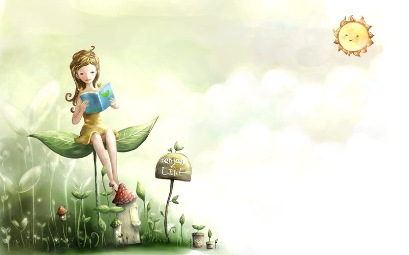 girl reading in a magical garden