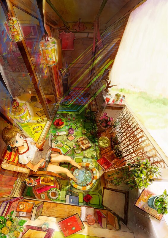 Girl reading in a sunlit room