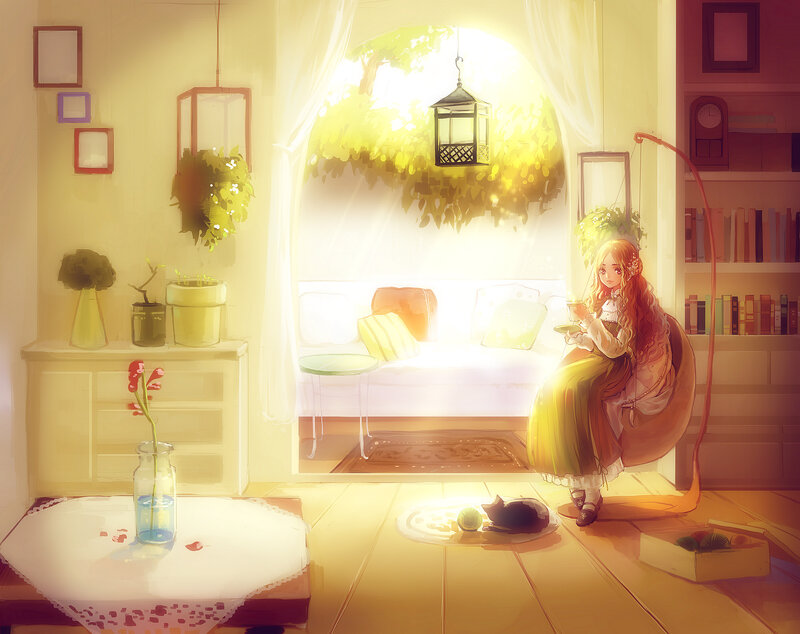 Girl Reading in a Sunlit Room — Yellow