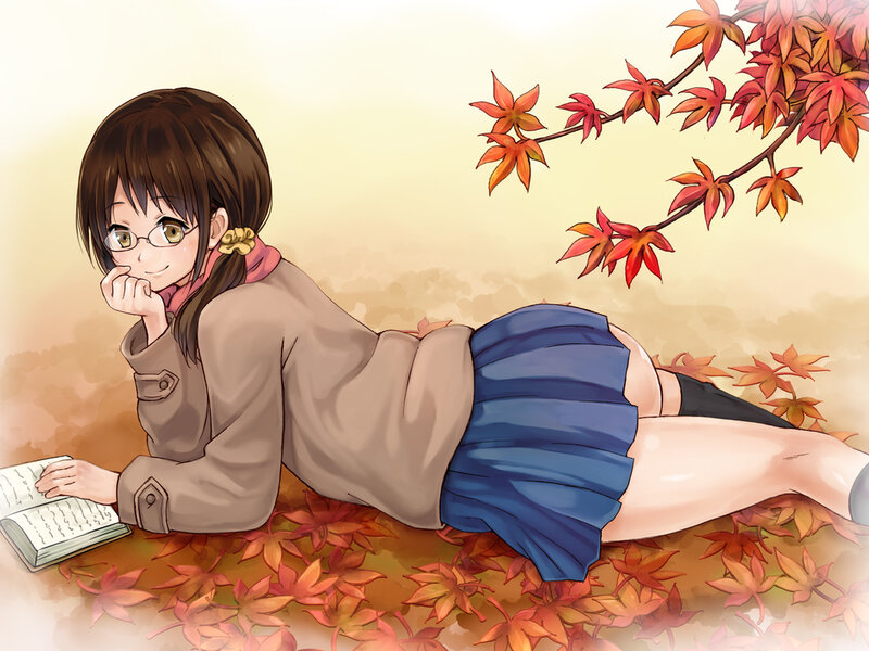 Girl Reading in Autumn Leaves — Orange