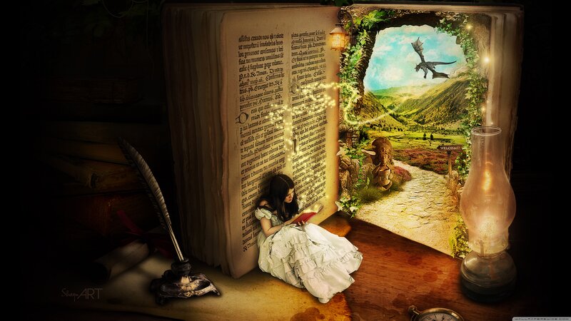 Girl Reading in Book