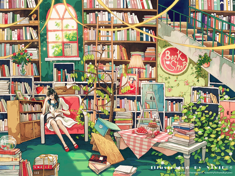 Girl Reading in Bookstore