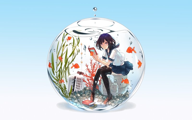 Girl Reading in Fishbowl