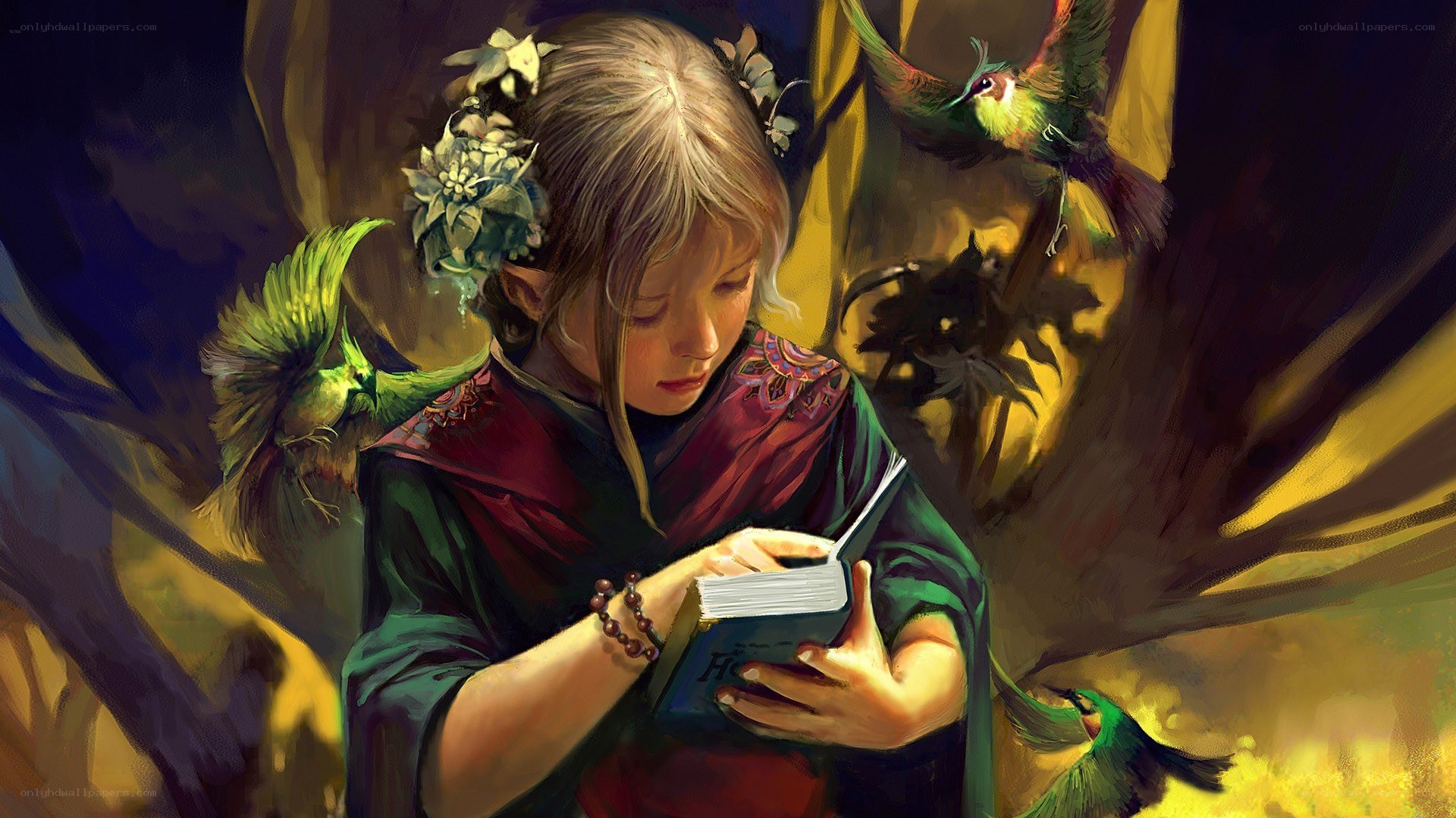 girl reading in forest