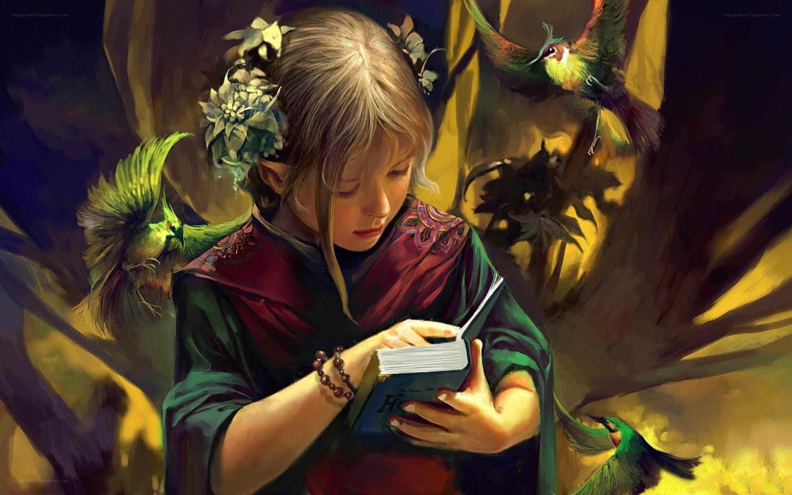girl reading in forest