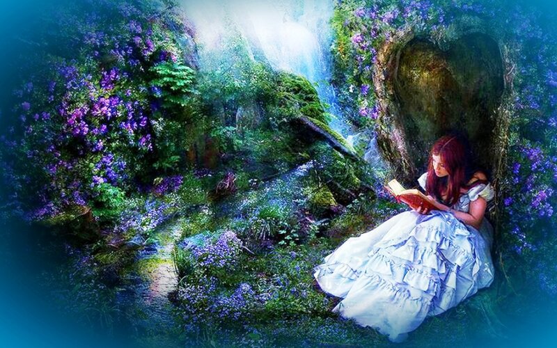 Girl Reading in Forest — Blue