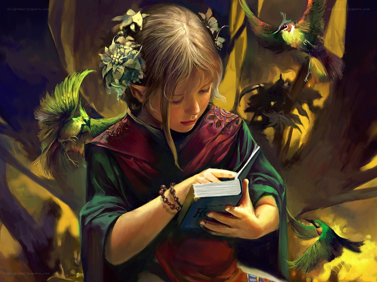 girl reading in forest
