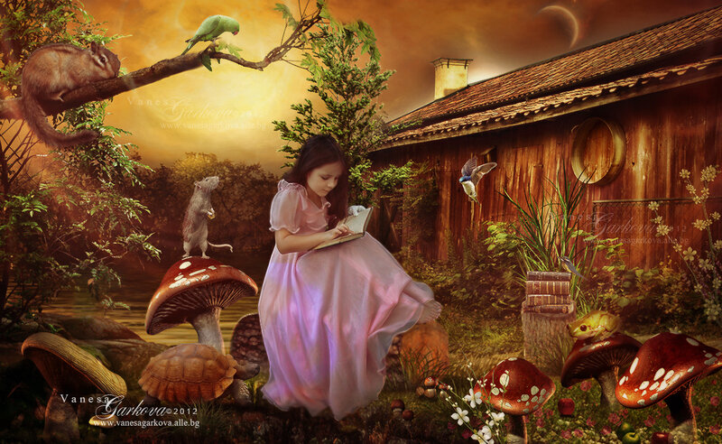 Girl Reading in Garden — Brown