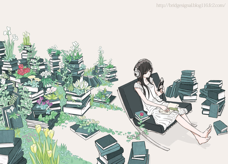 Girl Reading in Garden — White