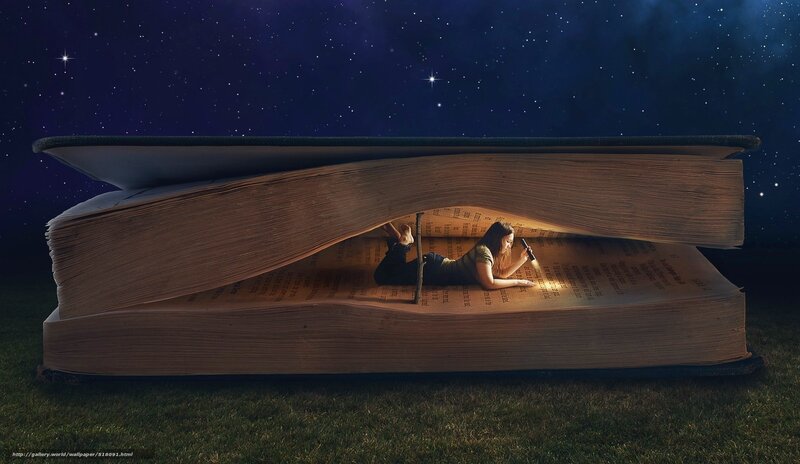 Girl reading in giant book