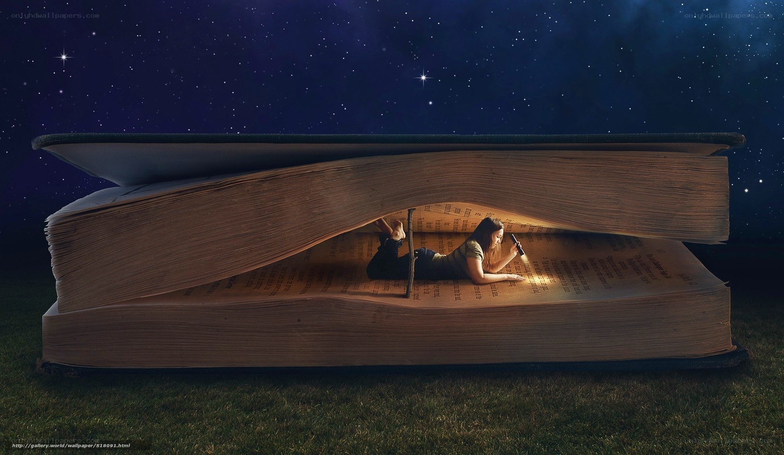 Girl reading in giant book