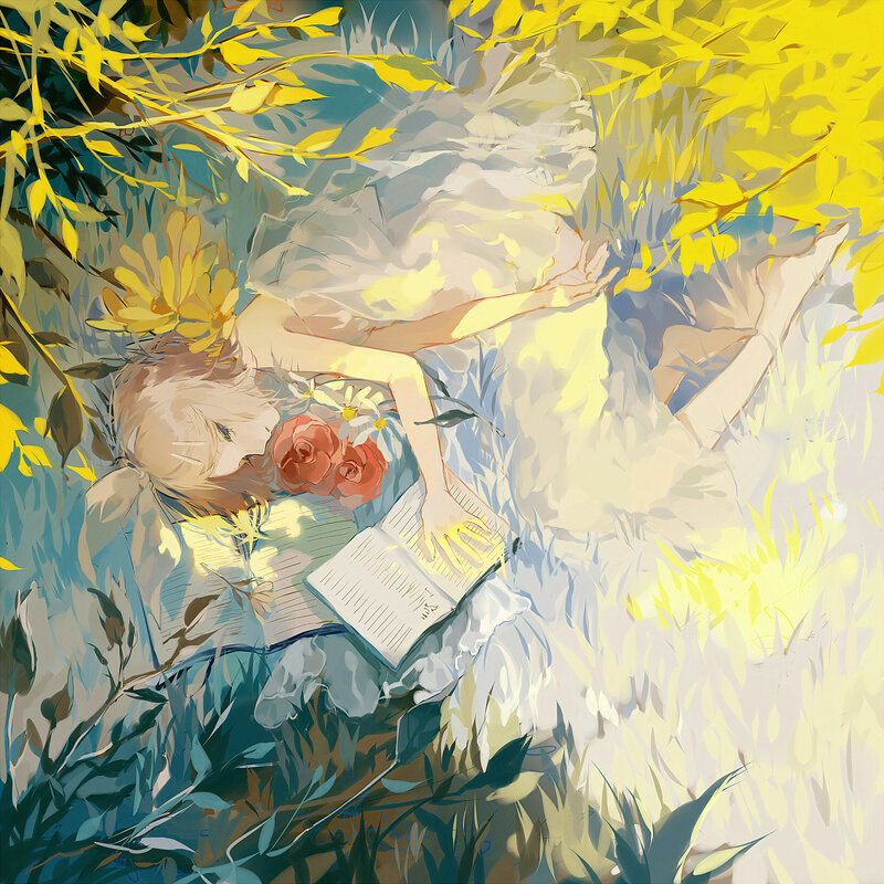 Girl Reading in Grass