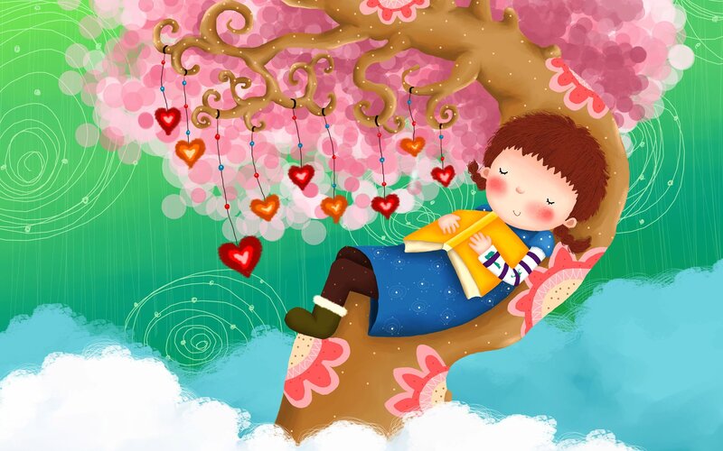 Girl Reading in Tree — Green