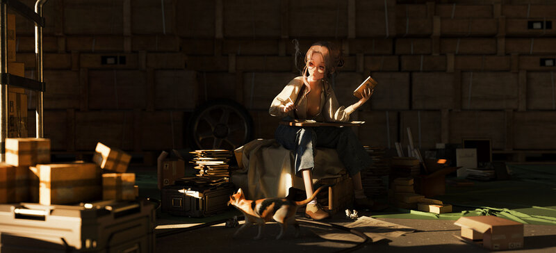 Girl Reading in Warehouse