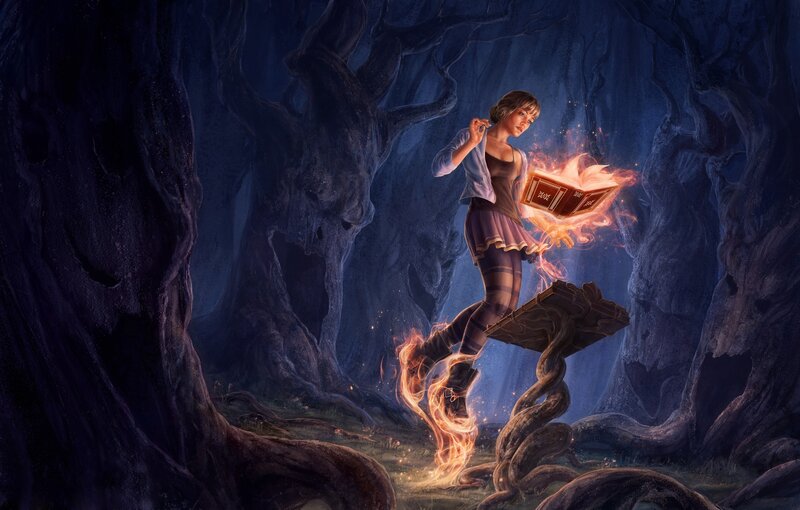 Girl Reading Magical Book — Blue, Dramatic
