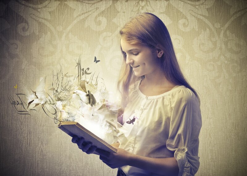 Girl Reading Magical Book