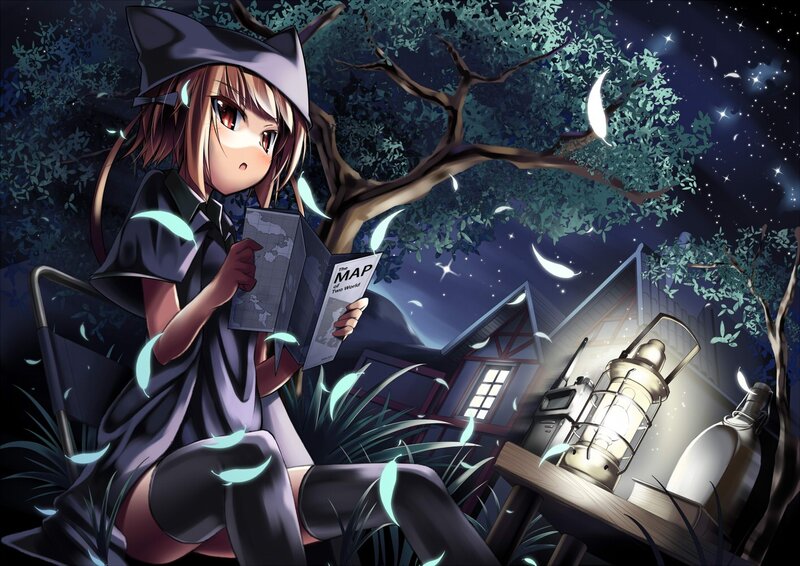 Girl reading map at night