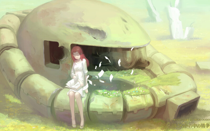 Girl reading near a crashed mech