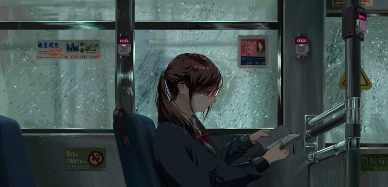 Girl Reading on Bus