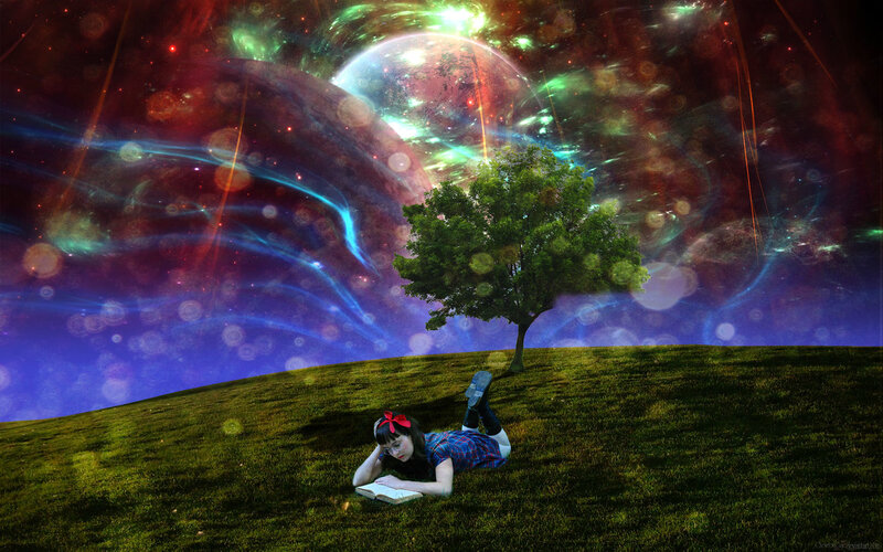 Girl Reading on Grass — Green