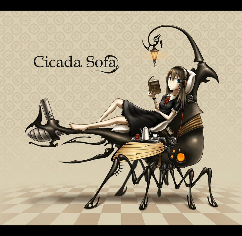 girl reading on insect sofa