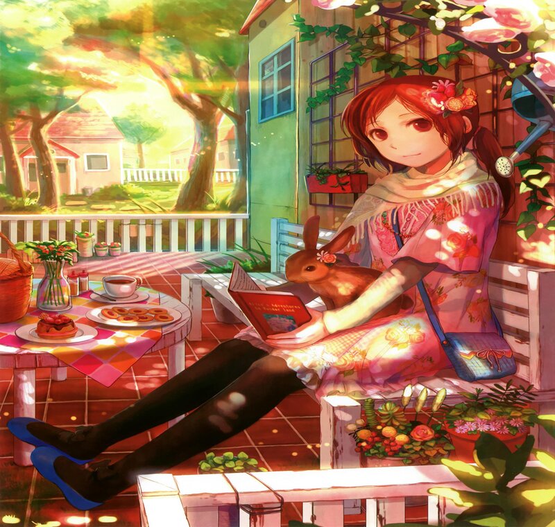 Girl Reading on Porch — Pink