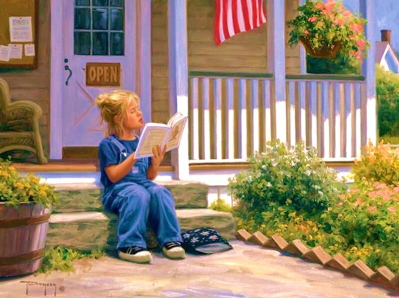 Girl reading on porch