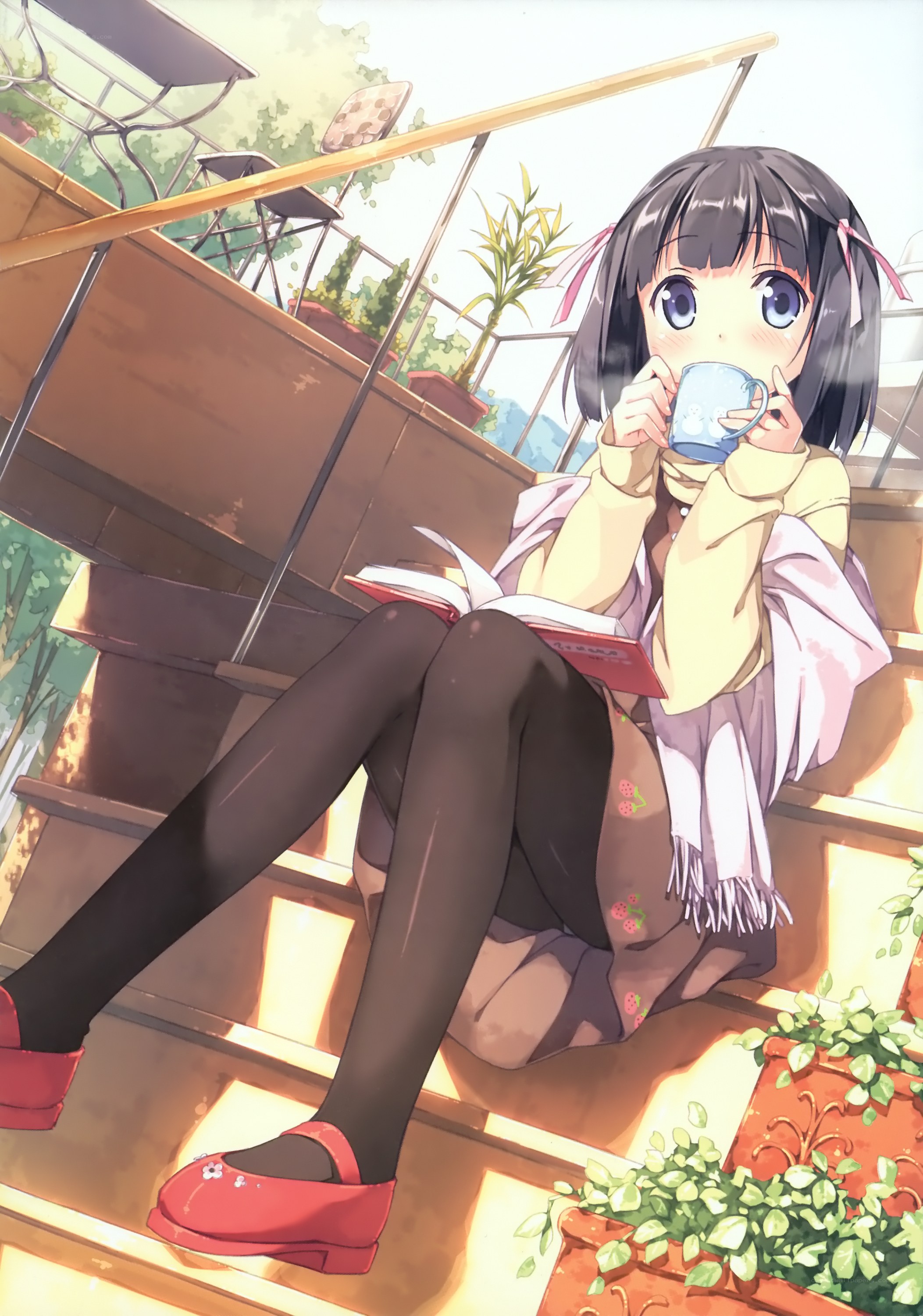 Girl reading on stairs