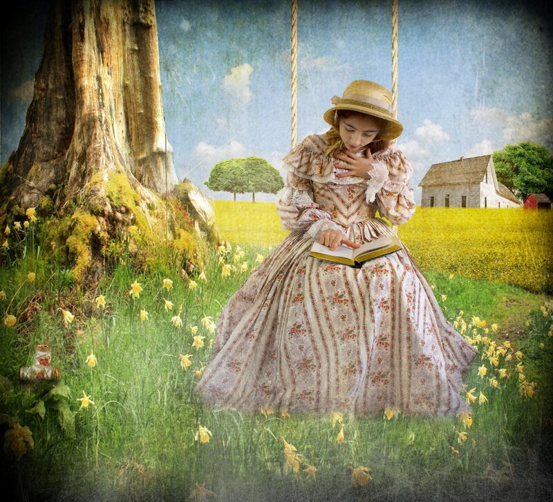 Girl Reading on Swing