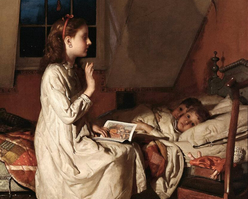 Girl Reading to Children