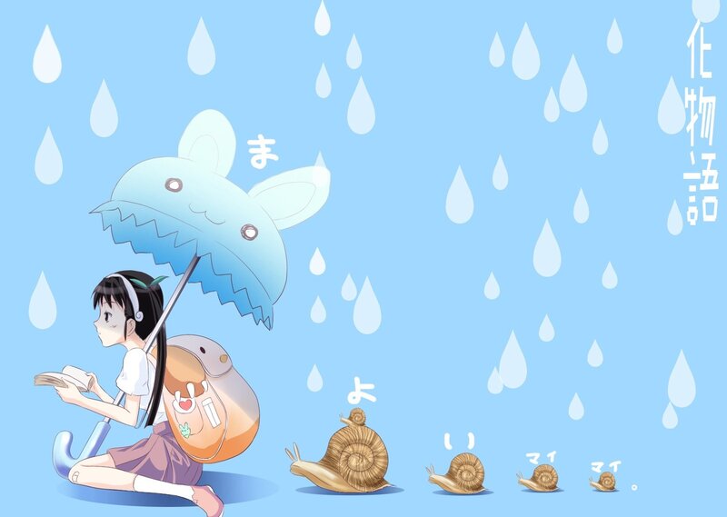 Girl reading under a snail umbrella