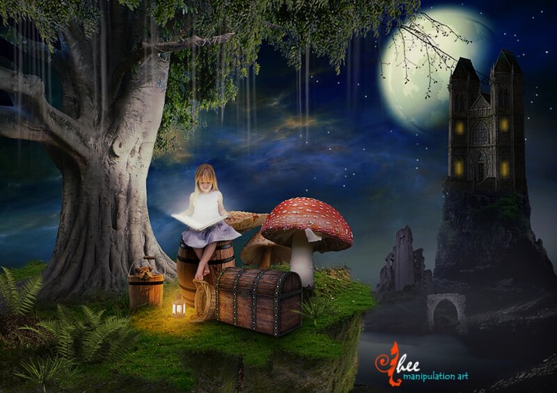 Girl Reading under Tree — Green