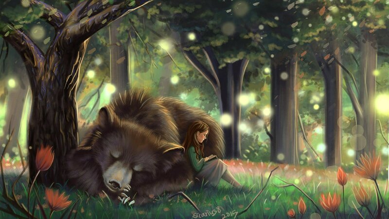 Girl Reading with Bear